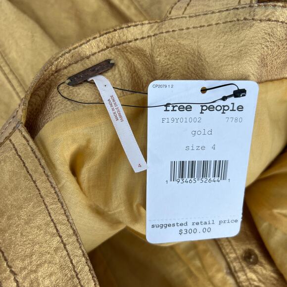 Free People Gold Leather Button-Up Cocktail Dress Size 4 NWT - Picture 4 of 6